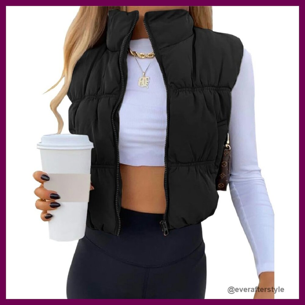 Crop Puffer Vest Lightweight Sleeveless Winter Outerwear Chic Retro Y2k